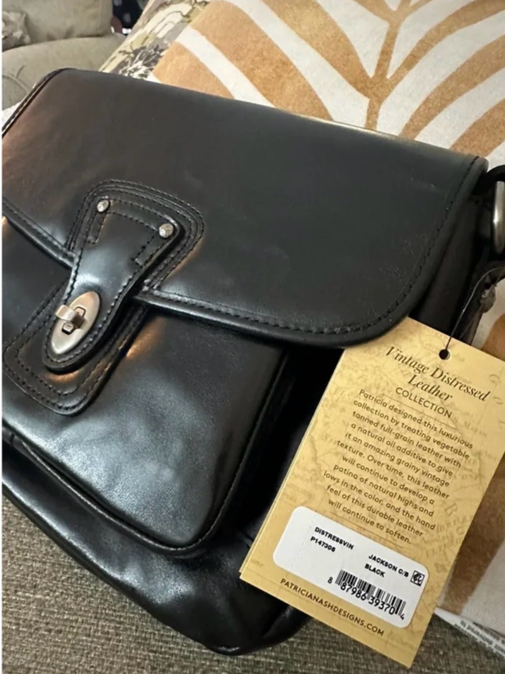 Patricia Nash Jackson Black Leather Turn Lock Crossbody Vintage Satchel Bag NWT - Picture 10 of 15